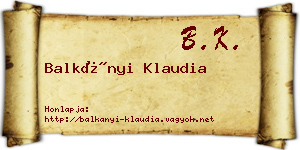 Balkányi Klaudia névjegykártya